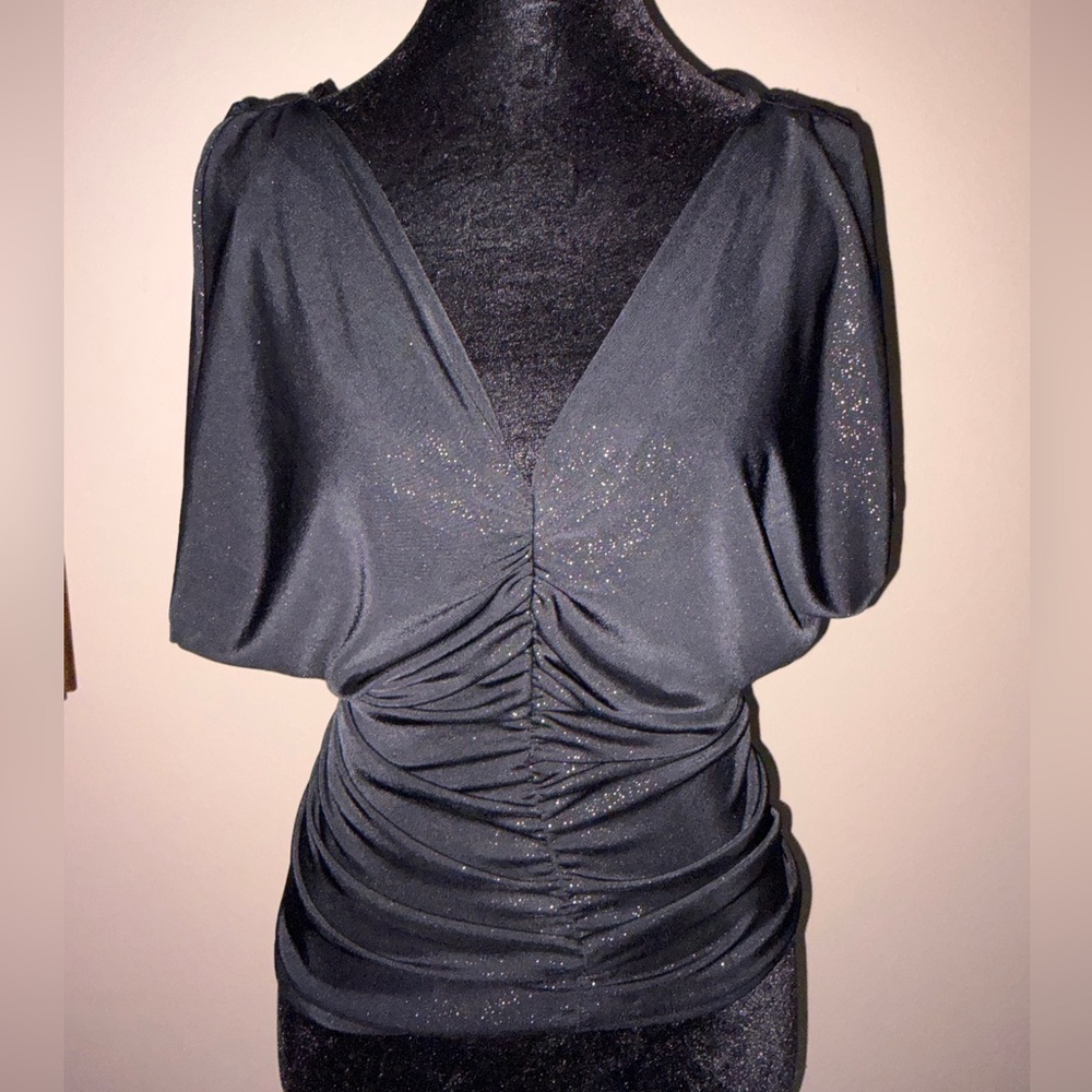 Express Black Glitter Draped with Ruched Center Blouse